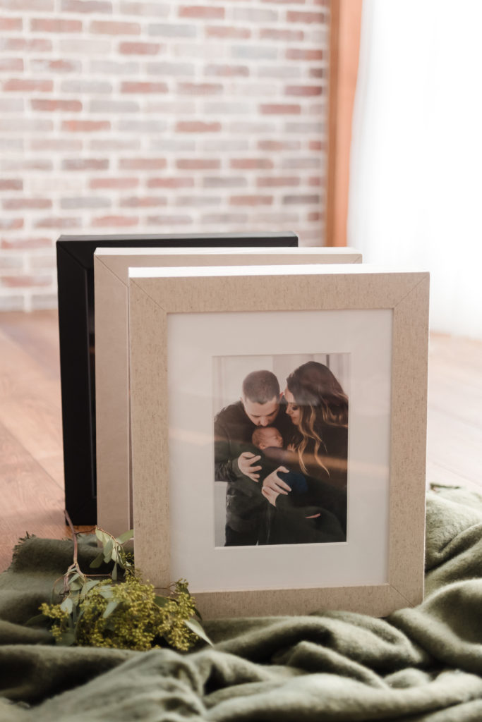 Photo collection boxes with clear acrylic lids to display matted photos