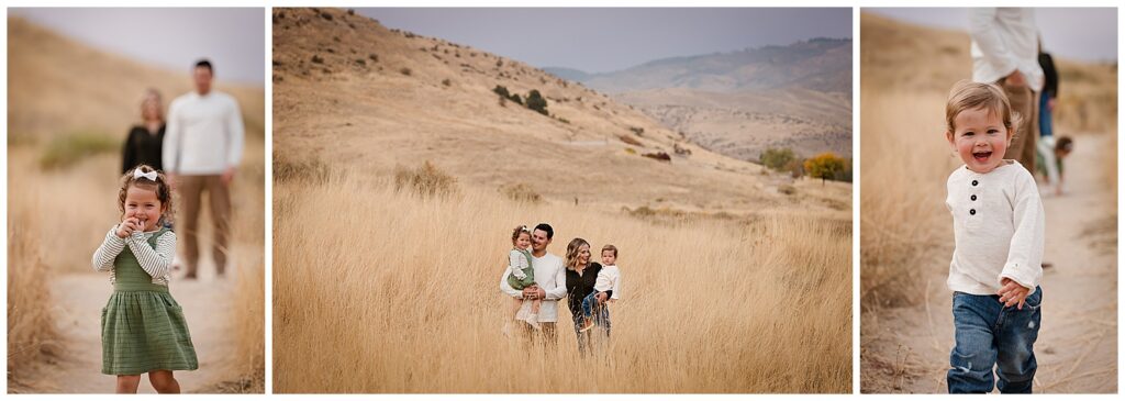 adorable kids in the foothills of idaho for fall family photos
