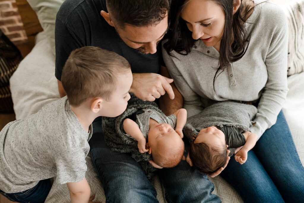 a family of 5 with newborn twins during their photogrphy session at Glean and Co in Boise Idaho